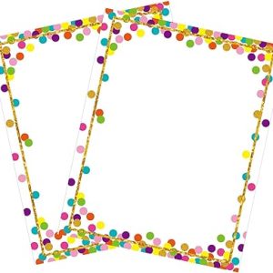 100 Sheets Back to School Confetti Stationery Computer Paper 8.5x10.5 Border Stationary Letterhead Paper for Teacher Printing Writing Letters, School Printer Supplies for Kids Home Family