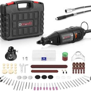 GOXAWEE Rotary Tool Kit with MultiPro Keyless Chuck and Flex Shaft -140pcs Accessories Variable Speed Electric Drill Set for Handmade Crafting Projects and DIY Creations