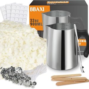 Candle Making Kit - 32oz Pouring Pot, 16oz Soy Wax, Wooden Wick Holders, Candle Wicks, Stickers and Spoon