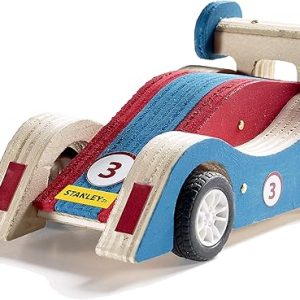 Stanley Jr DIY Pull Back Sports Car Building Kit for Kids JK030-SY: Children’s Boy Girl Wood Racer, Beginning Woodworking Set with Paints, Ages 5 to 12