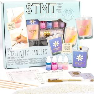 STMT Self-Love Club D.I.Y Positivity Candles, DIY Candle Kit Soy Wax, Create 2 Scented Soy Candles, Includes Soy Wax Chips, Wicks, Essential Oil, Stickers, Candle Wraps & More, Multi