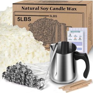 Soy Wax Candle Making Kit Supplies, Natural Candle Wax For Candle Making, DIY Art&Crafts Kit for Adults,Beginner,Kids, Including 5lbs Soy Wax Flakes, 100 Candle Wick, 10 Centering Devices, Melting Pot